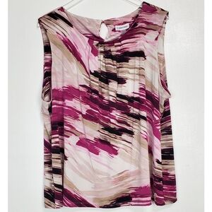NWT Calvin Klein plus mulberry print pleated round neck sleeveless top purple